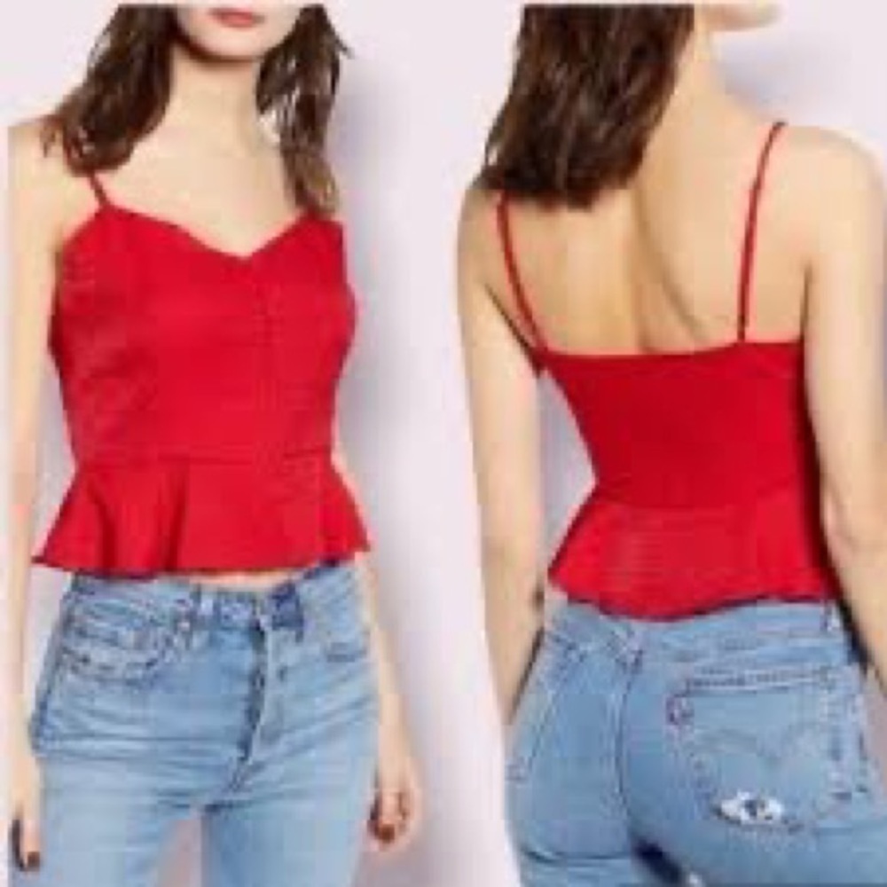 NWT WAYF Vanessa Peplum Camisole in Red